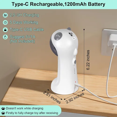 Miniatura 6 de TBTeek Juguete para gatos, luz verde, activado por movimiento automático, 5 patrones divertidos, 4 modos de velocidad, ángulos de luz ajustables