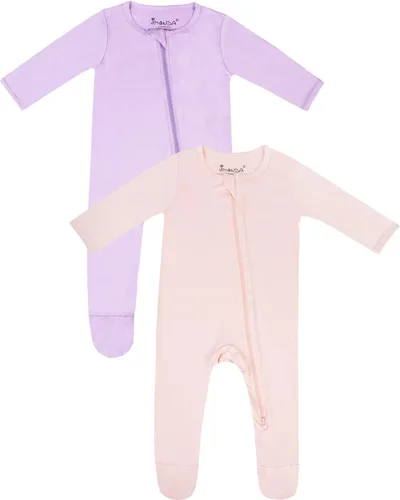 Miniatura 7 de Jimonda Pijama de bambú para bebé, unisex, para niños y niñas, de una pieza, manga larga, cierre de cremallera de 2 vías, mameluco