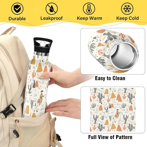 Miniatura 4 de Western Cowboy Boho Cactus Vast Wilderness, Reusable Water Bottle Insulated with Straw Double Wall Vacuum Insulated Leakproof and BPA Free for Gym 20