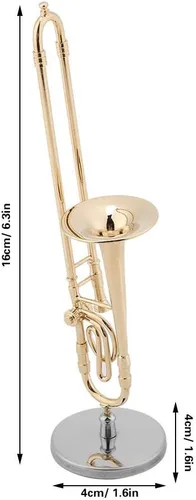 Miniatura 2 de Trombon Miniatura Trombón Ornamento Trombón Instrumento Musical Miniatura Modelo Trombón Con Supoort Y Estuche Para Casa De Muñecas Decoración De