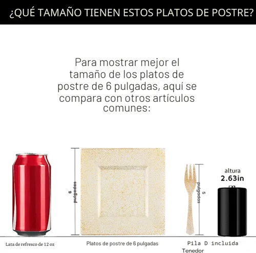 Miniatura 9 de DaYammi 200 platos de postre dorados, incluyendo 100 platos de aperitivo de 6 pulgadas, 100 tenedores de plástico de 5.7 pulgadas, platos cuadrados