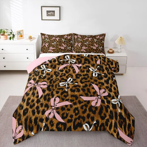 Miniatura 32 de Castle Fairy Juego de edredón con estampado de leopardo rosa y negro, juego de colcha de retazos de piel de cebra, tamaño King, para niños, niñas