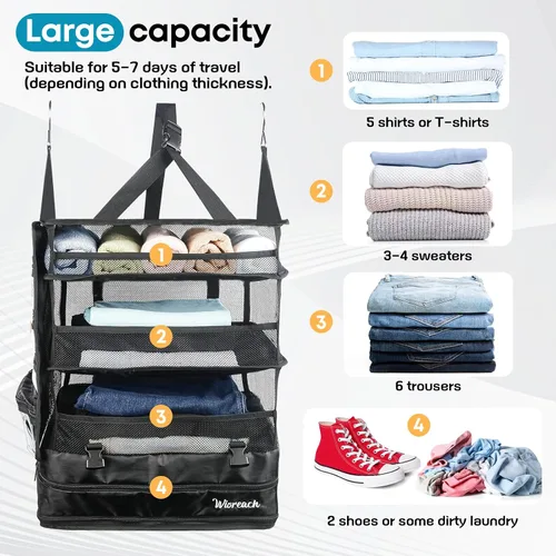 Miniatura 6 de Organizador colgante de maleta y estantes de viaje, cubos de embalaje para viajes, organizador de maleta para equipaje de mano, fácil embalaje