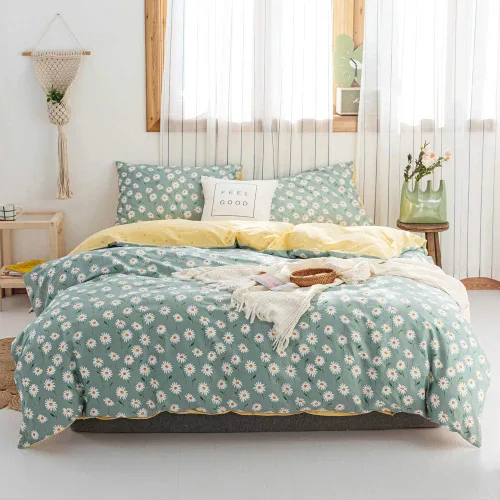Miniatura 10 de AMWAN Juego de funda de edredón floral bohemio de algodón, ropa de cama con estética de jardín, elegante, botánico, con cierre con cremallera y 4