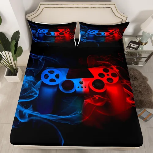 Miniatura 22 de Sábanas de cama con estampado de patas de perro para niños, sábana bajera ajustable de huesos coloridos para los amantes de los perros