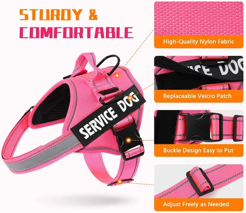 Miniatura 2 de MUMUPET - Arnés para perro de servicio con seguridad reflectante 3M, fácil de ajustar y diseño sin tirones - Mango de nailon transpirable para Rosa