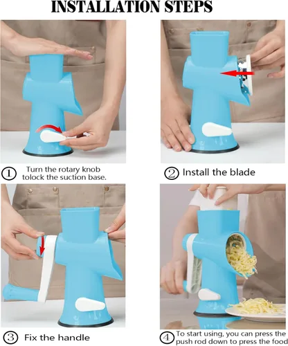 Miniatura 6 de Rallador de Queso Multifunción Rotativo con Manivela Manual – Rallador de Queso Ralla, Rebana, Pica sin Esfuerzo. Aplicable para Queso, Verduras