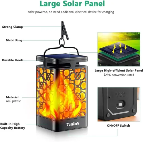 Miniatura 4 de TomCare Luces solares mejoradas, linterna solar parpadeante, linterna colgante al aire libre, iluminación decorativa, alimentada por energía solar