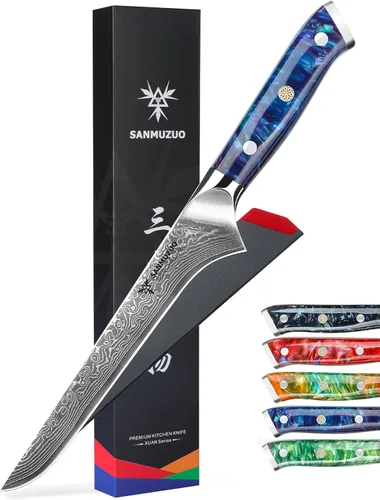 Cuchillo de filete de 7 pulgadas, VG10 Damasco cuchillo para deshuesar peces con mango de resina - Serie Xuan (azul zafiro)