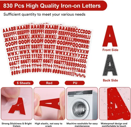 Miniatura 3 de 5 hojas, 830 letras y números para planchar para ropa, letras de vinilo para planchar de 1 pulgada con letras de transferencia de calor de la A a