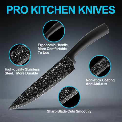 Miniatura 3 de Juego de cuchillos de cocina de 6 piezas con revestimiento antioxidante y asas ergonómicas, ligero, apto para lavavajillas, regalo para entusiastas
