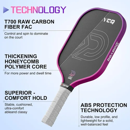 Miniatura 2 de DGYGQ Paletas de pickleball T700SC Power de fibra de carbono con núcleo de panal de polipropileno, mayor potencia para un giro y consistencia