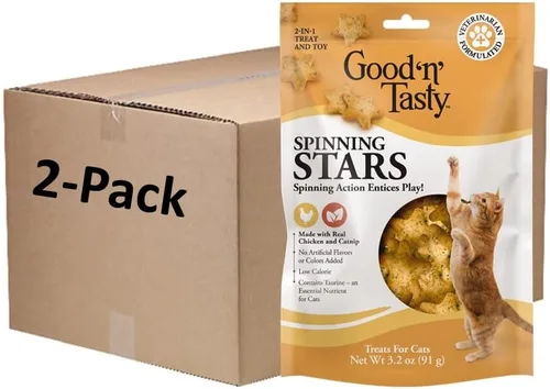 Miniatura 9 de Good 'n' Tasty Spinning Stars - Golosina para gatos, 3.2 onzas, regalo 2 en 1 y juguete hecho con pollo real, hígado de pollo y hierba gatera