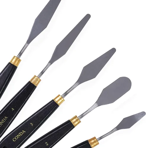 Miniatura 3 de conda Cuchillo de paleta para pintura de acero inoxidable, espátula, cuchillo de paleta de pintura al óleo, cuchillos de metal, mango de madera