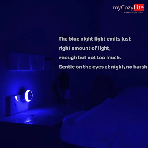 Miniatura 5 de Luz nocturna LED azul, enchufable, sensor inteligente del atardecer al amanecer, luz nocturna redonda pequeña, ahorro de energía, luz nocturna