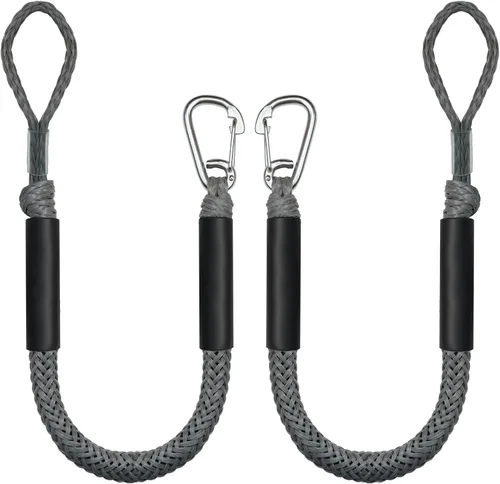 Cuerda de amarre elástica de 3 pies para línea de acoplamiento con clip de acero inoxidable, accesorios para barcos, 2 unidades (gris, 3 pies)