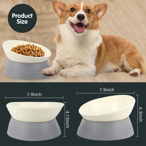 Miniatura 4 de Cuenco Bulldog Antideslizante para Perros y Gatos, Desmontable, de Goma, Esteril, Inclinable, Base Inclinada (Gris, 3.5 Tazas (Perro Mediano/Grande))