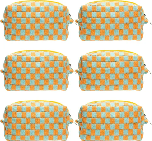 Miniatura 84 de PAZIMIIK Bolsa de Maquillaje a Cuadros para Bolso Portátil con Cremallera, Estuche Pequeño de Cosméticos para Accesorios de Viaje, Azul Ártico