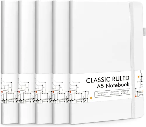 Miniatura 25 de Feela - Paquete de 5 cuadernos en blanco de tapa dura para la escuela, cuadernos de negocios clásicos con líneas cuadriculadas y soporte
