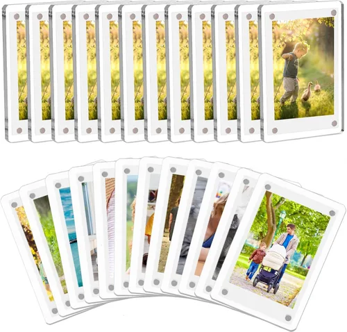 Miniatura 10 de Mini marco polaroid acrílico para fotos, paquete de 5 marcos magnéticos para refrigerador para pantalla de fotos Instax, transparente de doble cara