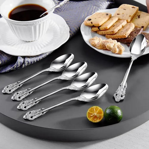 Miniatura 5 de KEAWELL Lujoso juego de cucharas de espresso de 5.1 pulgadas, 6 piezas, mini cuchara de café, acero inoxidable 18/10, diseño magnífico con Plateado