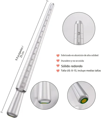 Miniatura 3 de Meowoo Juego de Herramientas de Medición de Tallas de Anillos, Calibrador de Anillos de Metal para Medidor de Anillos, Herramientas de Mandril