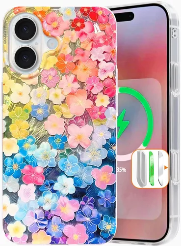 Miniatura 23 de I-MGAE-IN-AR Funda compacta para iPhone 13 Pro, diseño colorido de flores iridiscentes, protección de grado militar a prueba de golpes, funda