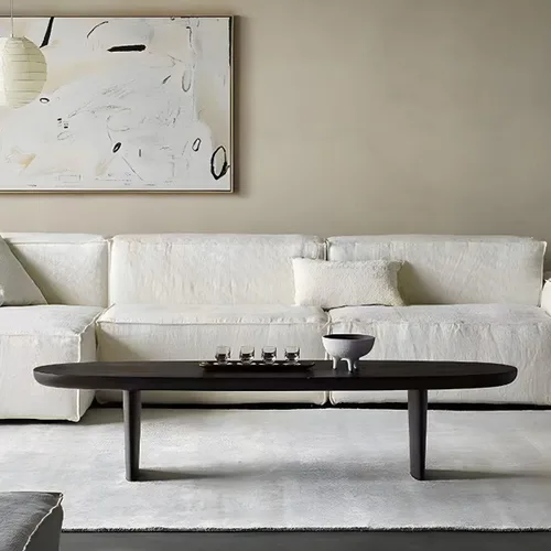 Miniatura 3 de RUNNUP Mesa de centro de madera negra ovalada, moderna, mesa de centro de decoración para sofá, mesa de cóctel para apartamento pequeño, sala