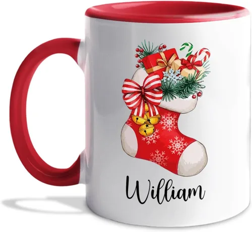 Miniatura 9 de Taza de café de Papá Noel con nombre personalizado – Taza de Papá Noel personalizada, 11 onzas y 15 onzas, bonita taza de cerámica blanca regalo