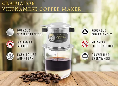 Miniatura 3 de Juego de filtros para cafetera vietnamita, gotero de café estilo prensa francesa, prensa portátil reutilizable de 1 taza de una sola porción, 8
