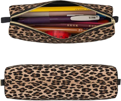 Miniatura 3 de IMPCOKRU Bolsa pequeña para lápices de estudio, bolsa para llaves, leopardo marrón, estuche de almacenamiento de papelería para escuela, oficina