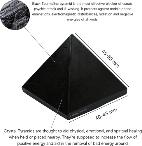Miniatura 3 de Piedras curativas de pirámide de cristal de turmalina negra de Amazing Gemstone - Figurina de gran pirámide de 2" de piedra natural para meditación