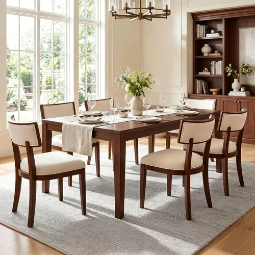 Miniatura 10 de Juego de 2 sillas de comedor modernas de mediados de siglo tapizadas de piel sintética con respaldo curvo, sillas de cocina de granja de madera Verde