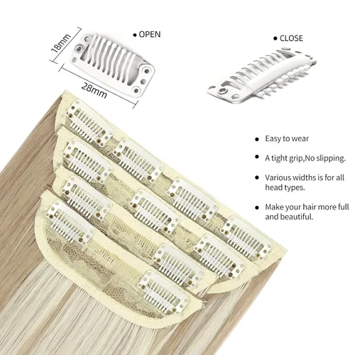 Miniatura 4 de Extensiones de cabello lacio con clip, suaves y gruesas (20 pulgadas, 4 unidades, 16H613#)