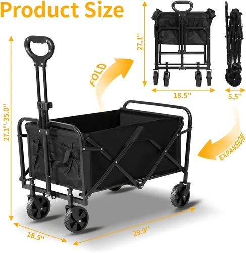 Miniatura 2 de Carrito plegable con ruedas, capacidad de 220 libras, ligero y portátil con mango flexible para comestibles, deportes, jardín, campamento