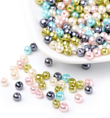 Miniatura 12 de Pandahall - 400 cuentas de perlas de vidrio perlado brillante de 0.157 pulgadas (0.157 in), cuentas espaciadoras sueltas de vidrio de color mixto