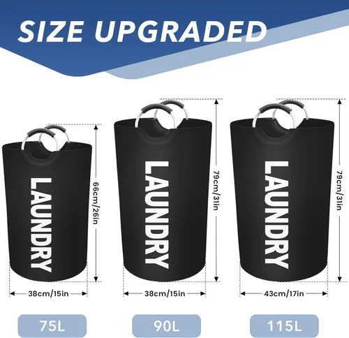 Miniatura 2 de Cesta de lavandería grande de 90 litros, cesta de lavandería impermeable independiente, cesta plegable para ropa alta, fácil de transportar con asas