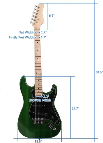 Miniatura 5 de Vasitelan Kit completo de guitarra eléctrica de 39 pulgadas para principiantes, tamaño completo con amplificador de 20 W, con correa, bolsa, Verde