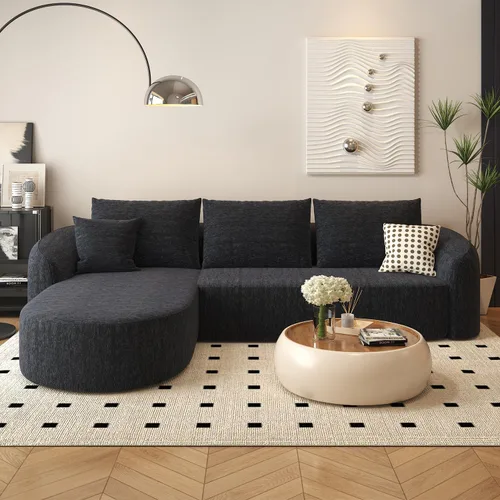 Settab 111" Sofá seccional modular de lujo, sofá curvo moderno con respaldo minimalista y cómodo, en forma de L, sin huesos, tipo nube, para sala de