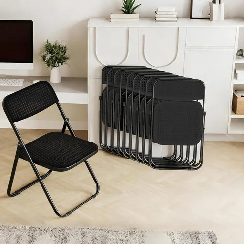 Miniatura 9 de JPBSTO Sillas plegables, marco de acero de capacidad de 300 libras, plegables para fiestas en interiores y exteriores, paquete de 2, color negro