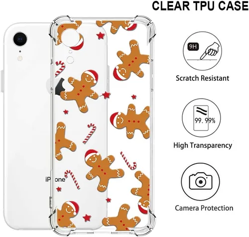 Miniatura 2 de Funda de Navidad para iPhone XR, diseño impreso de hombre de jengibre, transparente, suave, a prueba de golpes, funda protectora de TPU a prueba