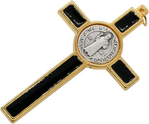 Miniatura 2 de Colgante de crucifijo de San Benito, base dorada con detalles de esmalte de colores, 3.25 pulgadas de alto, patrón de los estudiantes, gran regalo
