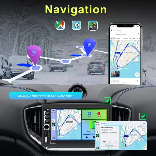 Miniatura 3 de Apple CarPlay doble Din inalámbrico, 7 pulgadas Bluetooth 5.2, radio de coche FM, IPS 1024 x 600 pantalla táctil estéreo de coche, cámara