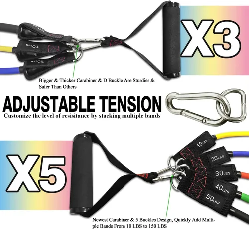 Miniatura 3 de TheFitLife Juego de bandas de ejercicio de resistencia (150 libras) con asas + bandas de ejercicio TheFitLife Pull-Up Assist para estiramiento