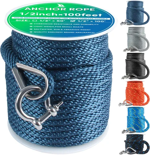Miniatura 43 de Cuerda de anclaje premium de 100 pies x 3/8 pulgadas, cuerda marina de línea de anclaje MFP trenzada sólida con dedal y grillete, color negro