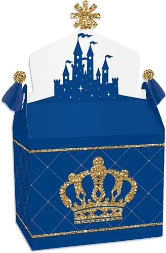 Big Dot of Happiness Royal Prince Charming – Caja de regalo para fiestas – Baby Shower o fiesta de cumpleaños – Cajas de regalo – Juego de 12