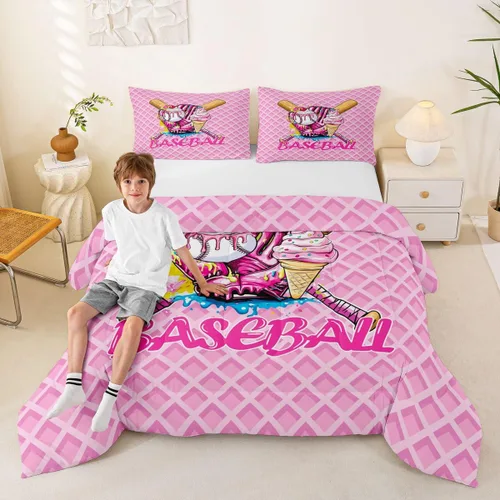 Miniatura 25 de Homewish Juego de edredón de juegos deportivos de pelota, tamaño twin, juego de ropa de cama de béisbol y baloncesto, 2 piezas para niños