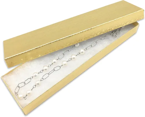 TheDisplayGuys - Paquete de 25 Cajas de Regalo de Papel Cartón Kraft #82/Estuches para Joyas con Relleno de Algodón y Tapa - Lámina Dorada - (8.0" x