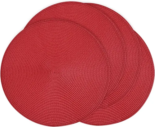 Miniatura 26 de Feuille Juego de 4 manteles individuales redondos trenzados para mesa de comedor, tejidos, lavables, antideslizantes, 13.5 pulgadas
