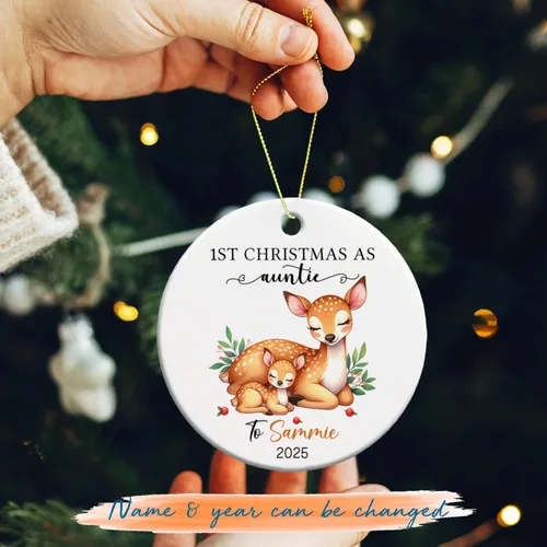 Miniatura 2 de Adorno personalizado de 1ª Navidad como tía 2025, regalo de recuerdo para tía, tía ciervo, adorno de Navidad, regalo para tía nueva, adorno